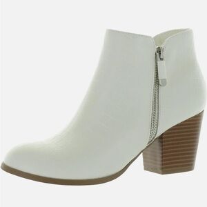Croc Ankle Block Heel Booties White